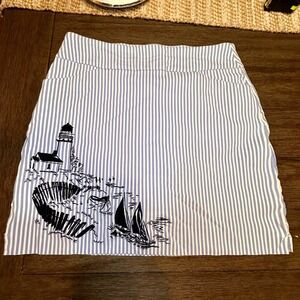 Charter Club Skort Embroidered Lighthouse Sailboat Blue Striped‎ Golf Skirt 10